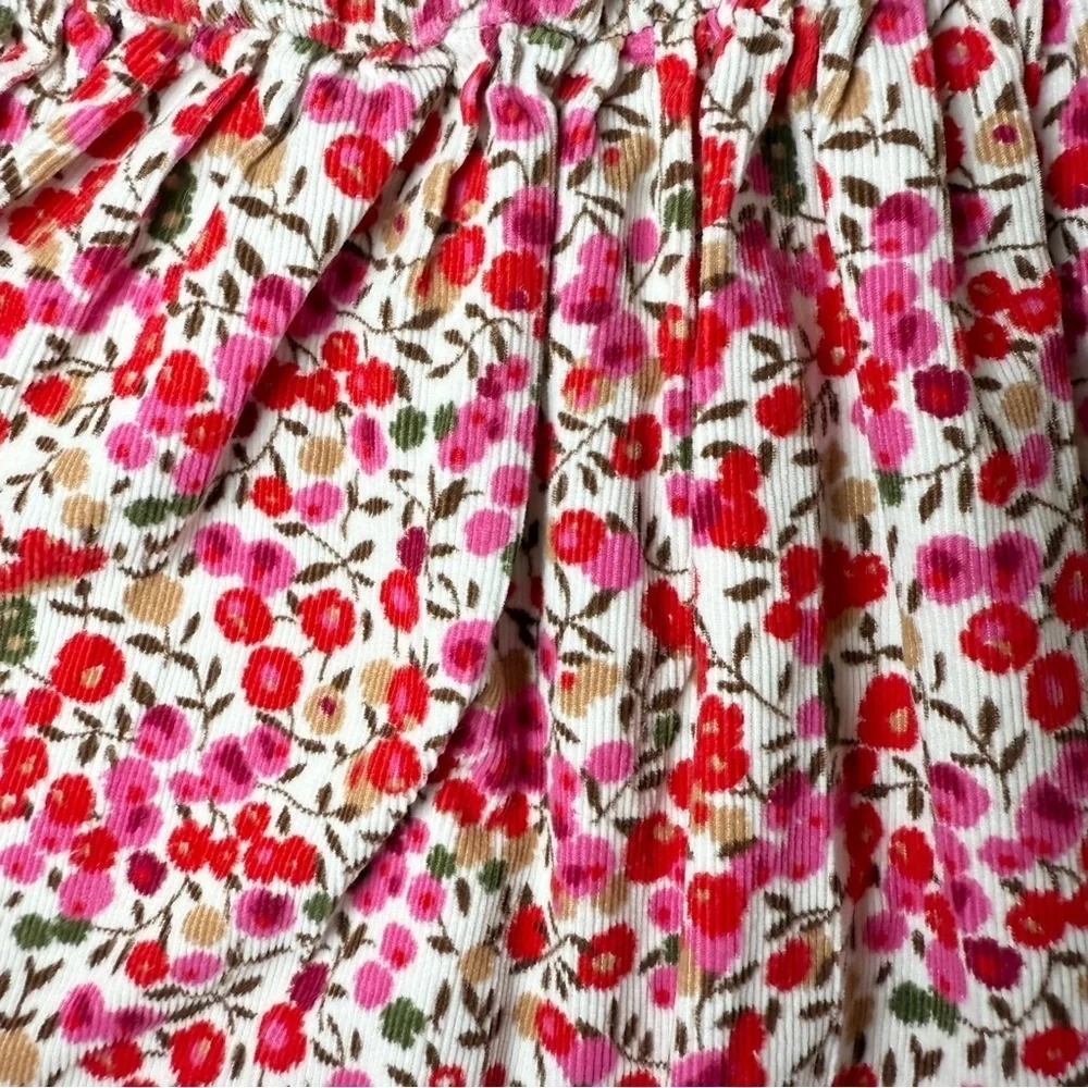 Old Navy Girls Corduroy Floral Red, Pink and White Dress with Ruffled Chest 5T